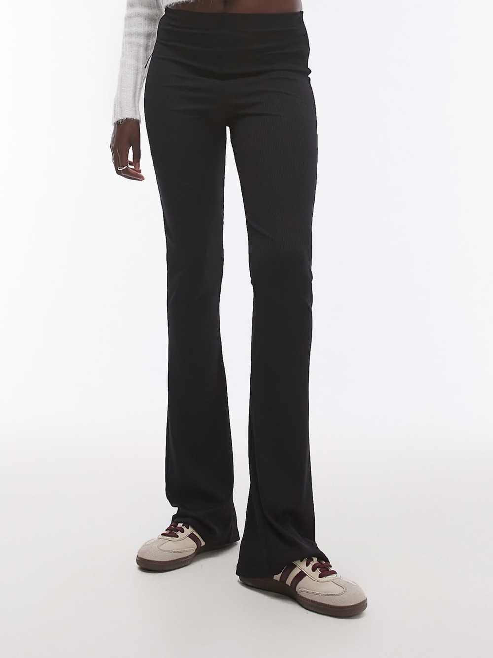 Topshop Black Ribbed Boot-Cut Pants
